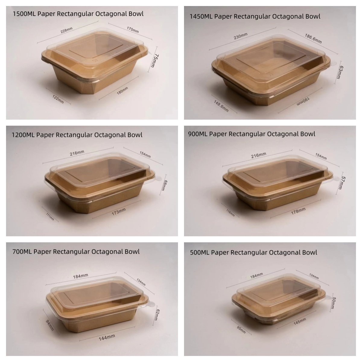 40OZ disposable rectangular paper bowl with pet lid - 图片 2