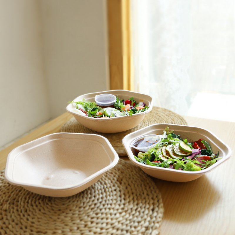 Hexagonal Sugarcane Bagasse Bowl | 750mL | 1100mL | 1300mL | 1600mL with PET Lid Recyclable Compostable - 图片 2