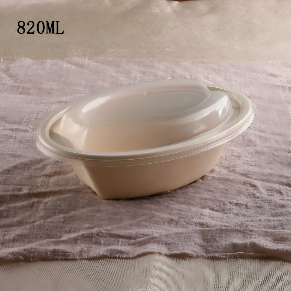 18oz | 26oz | 28oz (820mL) Take Away Oval Bowl Sugarcane Bagasse with PET | PP Lid Recyclable Compostable - 图片 4