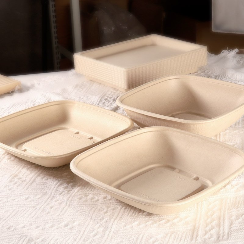 24oz | 32oz Take Away Square Sugarcane Bagasse Salad Tray with PET Lid Recyclable Compostable - 图片 3