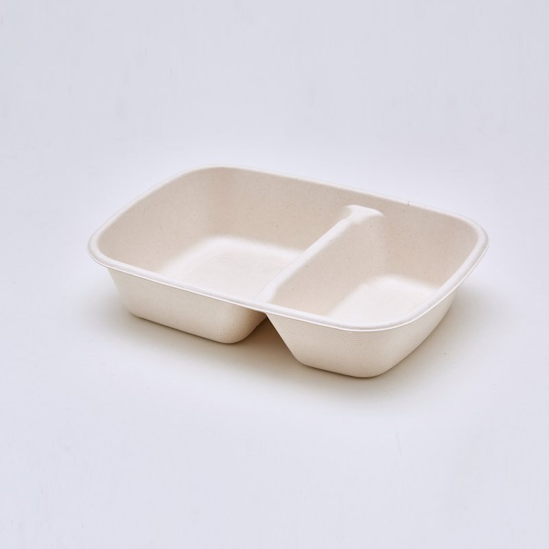 750 | 1000 mL 2-grid Take Away American Style Sugarcane Bagasse Box with PET Lid Recyclable Compostable - 图片 4