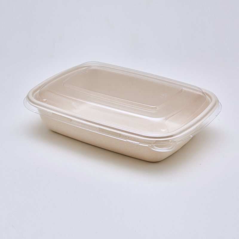 750 | 1000 mL Take Away American Style Sugarcane Bagasse Box with PET Lid Recyclable Compostable