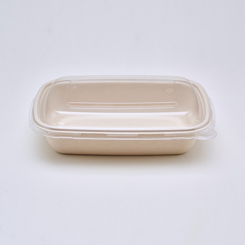 750 | 1000 mL Take Away American Style Sugarcane Bagasse Box with PET Lid Recyclable Compostable - 图片 4