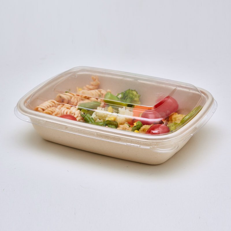 750 | 1000 mL Take Away American Style Sugarcane Bagasse Box with PET Lid Recyclable Compostable - 图片 2