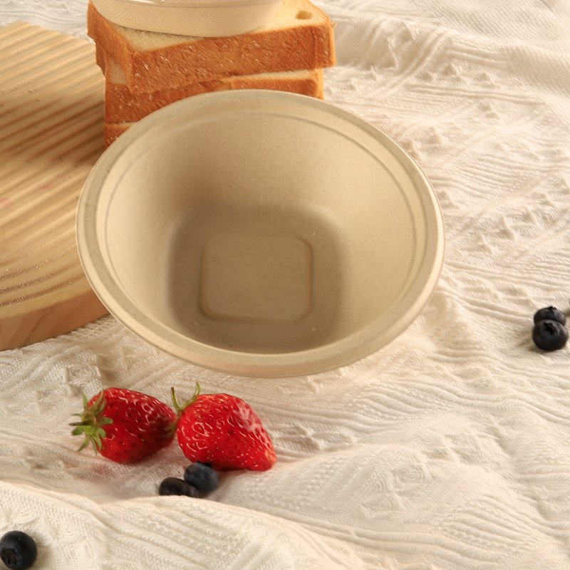 360 | 470 | 700 | 950 mL Take Away Round-Top Suqare-bottom Sugarcane Bagasse Bowl with PET | PP | Sugarcane Bagasse Lid Recyclable Compostable Salad Fruit Cold Food - 图片 4