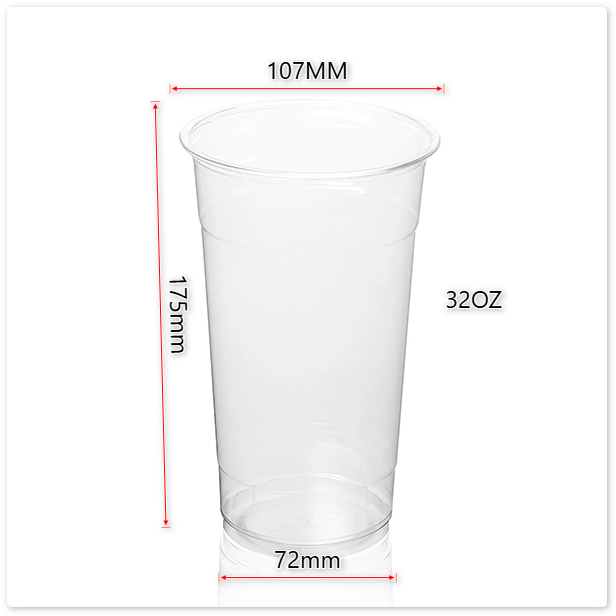 Disposable 32oz PET Cups – Clear PET Plastic Cold Beverage Cups with 107mm Lids, Custom Printing Available - 图片 5