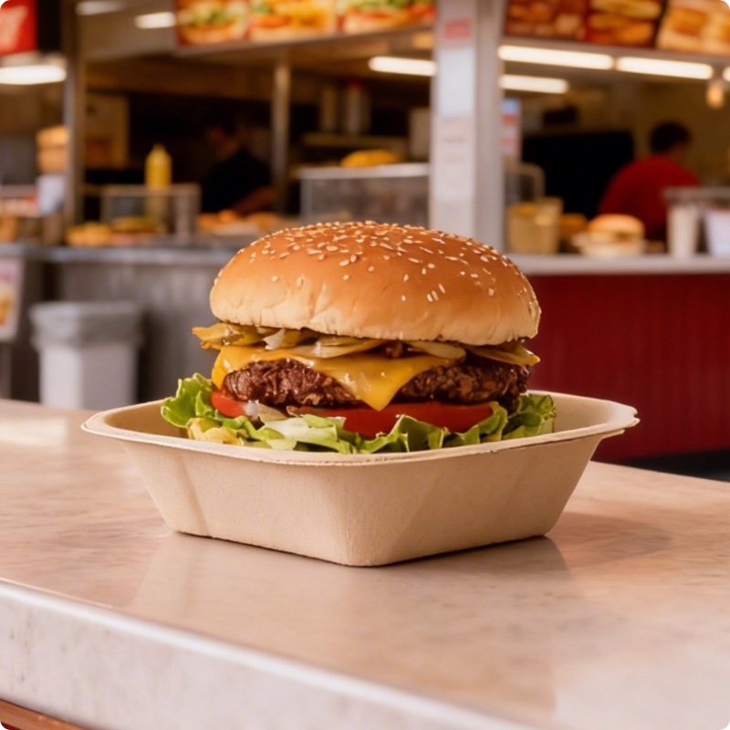 Eco-Friendly Sugarcane Bagasse Burger Boxes – Biodegradable, Disposable & Greaseproof