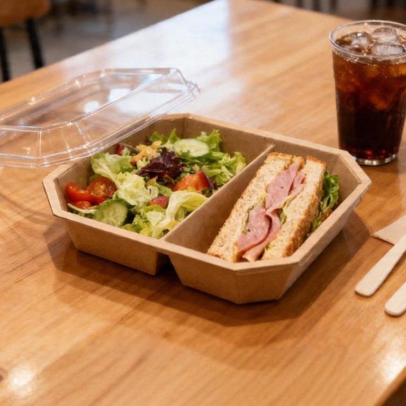 Biodegradable 2 Compartment Octagon Food Container with Lid | Eco Friendly Takeaway Box