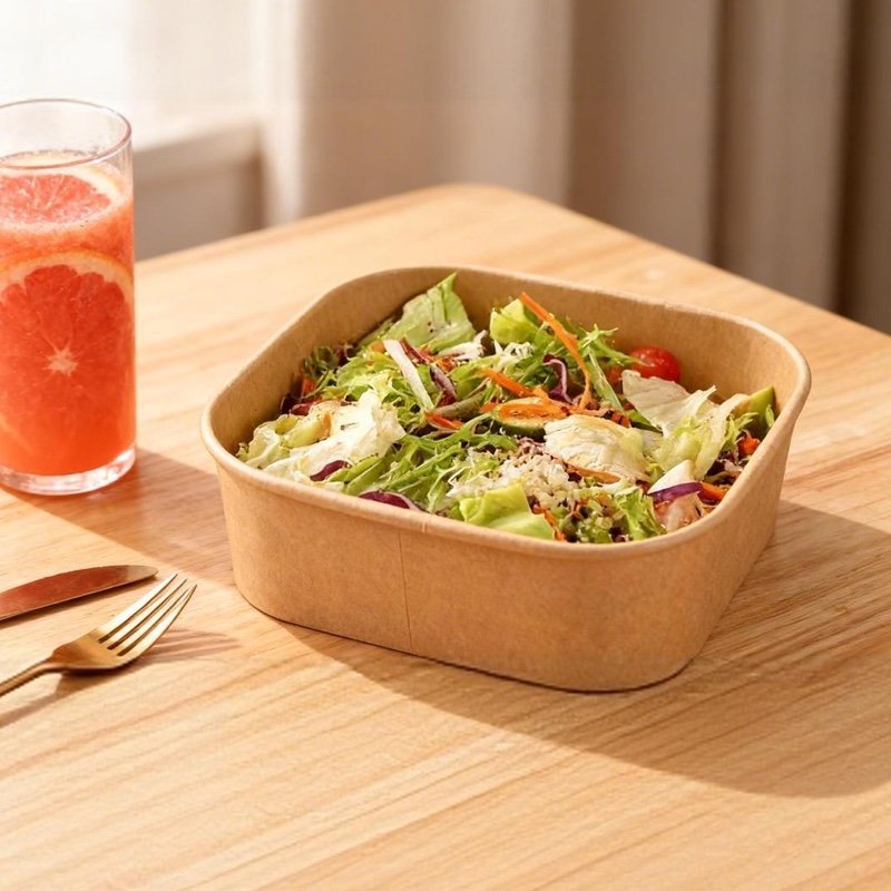 Leakproof Biodegradable Square Paper Bowl with Lid | Eco-Friendly Takeaway Food Container