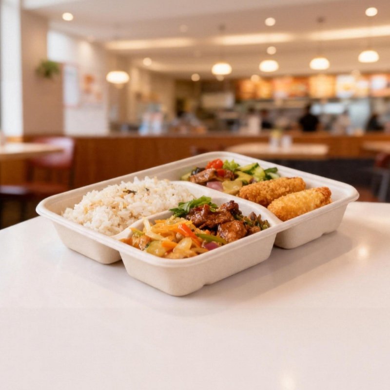 3 Compartment Sugarcane Fiber Lunch Box | Compostable 3 Section Food Container with Lid