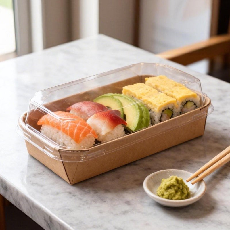 Biodegradable Kraft Sushi Trays | Eco-Friendly Leakproof Takeaway Sushi Packaging