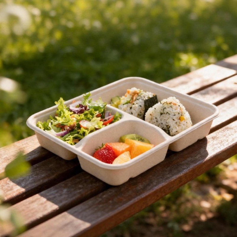 Sugarcane Bagasse 3 Compartment Lunch Box 1200ml Compostable