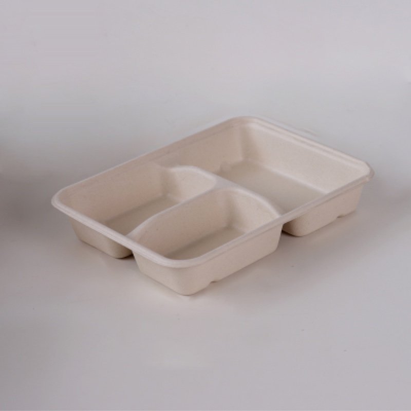 3 Compartment Sugarcane Fiber Lunch Box | Compostable 3 Section Food Container with Lid - 图片 2