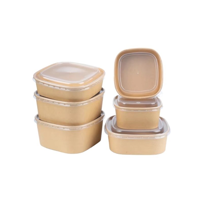Leakproof Biodegradable Square Paper Bowl with Lid | Eco-Friendly Takeaway Food Container - 图片 2