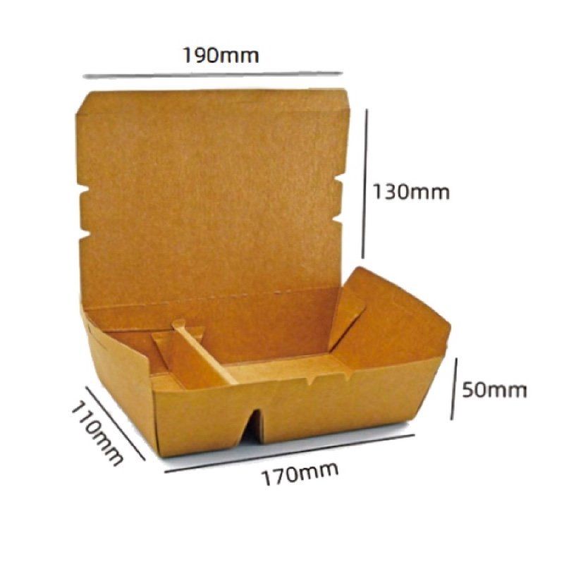 Eco-Friendly 2 Compartment Paper Food Box with Lid | Kraft Takeaway Packaging - 图片 3